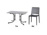 Siena Garden , Anthrazit , Metall, Kunststoff, Holzwerkstoff , 57 cm , Tisch klappbar, gastro- und objekttauglich, regenabweisend, UV-beständig, wetterbeständig, Stühle stapelbar, platzsparend verstaubar , Gartenmöbel, Gartenmöbel-Sets, Gartengarnituren