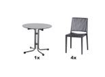 Siena Garden , Anthrazit , Metall, Kunststoff, Holzwerkstoff , Tisch klappbar, gastro- und objekttauglich, regenabweisend, UV-beständig, wetterbeständig, Stühle stapelbar, platzsparend verstaubar , Gartenmöbel, Gartenmöbel-Sets, Gartengarnituren