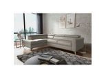 Livetastic , Hellgrau , Textil, Leder , Echtleder , Rindleder , Ottomane links, L-Form , 286x208 cm , Made in EU , Liegefunktion, Rücken echt , Wohnzimmer, Sofas & Couches, Wohnlandschaften, Ecksofas