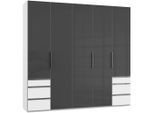 Mid.you , Grau, Weiß , Glas , 6 Fächer , 6 Schublade(n) Schubladen , 250x236x58 cm , BQ - Bündnis für Qualität, Made in Germany, DIN EN ISO 9001 , umfangreiches Zubehör erhältlich, in verschiedenen Größen erhältlich, in verschiedenen Holzdekoren erhältlich , Schlafzimmer, Kleiderschränke, Drehtürenschränke