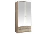 Mid.you , Eichefarben , Glas, Holzwerkstoff , 1 Fächer , 2 Schublade(n) Schubladen , 90x199x58 cm , BQ - Bündnis für Qualität, Made in Germany, DIN EN ISO 9001 , Beimöbel erhältlich, in verschiedenen Größen erhältlich, Schrankfront mit Spiegel ,