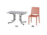 Siena Garden , Anthrazit, Rot , Metall, Kunststoff, Holzwerkstoff , 57x80x56 cm , gastro- und objekttauglich, wetterbeständig, Stühle stapelbar , Gartenmöbel, Gartenmöbel-Sets, Gartengarnituren