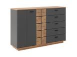 Möbelix , Anthrazit, Eichefarben , Holzwerkstoff , 2 Fächer , 5 Schublade(n) Schubladen , 136.1x95x40 cm ,