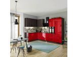 Impuls , Rot, Eiche dunkel , 11 Schubladen , 320x185 cm , Küche, Küchenblöcke, Eckküchenblöcke
