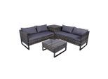 Gardenson , Grau, Schwarz, Dunkelgrau , Metall, Kunststoff, Glas, Textil , Füllung: Polyester,Polyester , L-Form, einzeln stellbar , gastro- und objekttauglich, regenabweisend, UV-beständig, wetterfest, Tische mit Glasplatte, Stauraum, geeignet für Balkon , Gartenmöbel, Loungemöbel, Loungegarnituren
