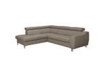 Livetastic , Taupe , Textil, Leder , Echtleder , Rindleder , Ottomane links, L-Form , 245x208 cm , Made in EU , Bettkasten erhältlich, Lederauswahl, Bettfunktion erhältlich, Rücken echt ,