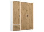 Rauch Möbel , Weiß, Eiche Artisan , Holzwerkstoff , 3 Fächer , 2 Schublade(n) Schubladen , 140x194x53 cm , Blauer Engel, BQ - Bündnis für Qualität, Made in Germany , Schlafzimmer, Kleiderschränke, Drehtürenschränke