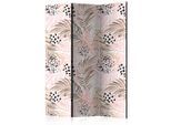 artgeist , Weiß, Pink , Holz, Textil , Kiefer , massiv , Blätter , 135x172x3 cm , Motiv auf Vorder- und Rückseite , Kleinmöbel, Paravents