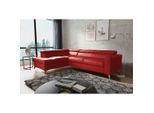 Livetastic , Rot , Textil, Leder , Echtleder , Rindleder , Ottomane links, L-Form , 286x208 cm , Made in EU , Rücken echt, Liegefunktion ,