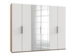 Mid.you , Weiß, Eichefarben , Holzwerkstoff , 6 Fächer , 300x236x58 cm , BQ - Bündnis für Qualität, Made in Germany, DIN EN ISO 9001 , umfangreiches Zubehör erhältlich, in verschiedenen Größen erhältlich, in verschiedenen Holzdekoren erhältlich, Schrankfront mit Spiegel , Schlafzimmer, Kleiderschränke, Drehtürenschränke