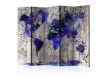 artgeist , Violett, Beige , Holz, Textil , Kiefer , massiv , Weltkarte , 225x172 cm , Motiv auf Vorder- und Rückseite , Kleinmöbel, Paravents