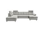 Mid.you , Silberfarben , Textil , Ottomane links, U-Form , 349x233 cm , Made in EU , Wohnzimmer, Sofas & Couches, Wohnlandschaften, Wohnlandschaften U-Form
