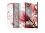 artgeist , Weiß, Pink , Holz, Textil , Kiefer , massiv , Blume , 225x172x3 cm , Motiv auf Vorder- und Rückseite , Kleinmöbel, Paravents