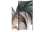 artgeist , Mintgrün, Ecru , Holz, Textil , Kiefer , massiv , Federn , 135x172x3 cm , Motiv auf Vorderseite , Kleinmöbel, Paravents