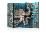 artgeist , Blau, Braun , Holz, Textil , Kiefer , massiv , Fische , 225x172x3 cm , Motiv auf Vorderseite , Kleinmöbel, Paravents