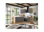 Respekta , Grau, Eiche Artisan , Holzwerkstoff , 2 Schublade(n) Schubladen , L-Form, links montierbar, rechts montierbar, nur wie online abgebildet bestellbar , A , 220x170 cm , links aufbaubar, rechts aufbaubar, höhenverstellbare Füße , Küche, Küchenblöcke, Eckküchenblöcke