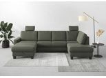 Wohnlandschaft HOME AFFAIRE "Summer U-Form", grün (olive), B:314cm H:91cm T:170cm, 95% Polyester, 5% Polyamid, Sofas, Wohnlandschaft, mit oder ohne Bettfunktion und Bettkasten, wengefarbene Holzfüße