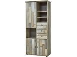 Stauraumschrank INNOSTYLE "BONANZA", braun, B:83cm H:188cm T:39cm, Holzwerkstoff, Schränke, Stauraumschrank, 3 türig, 3 Schubladen, 11 Fächer, Softclose, ABS Kantenschutz