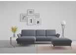 Ecksofa SIT & MORE "Fashion L-Form", blau (blaugrau), B:253cm H:84cm T:165cm, Sofas, Ecksofa, wahlweise mit Kopfteilverstellung, Vorziehsitz, motorisch, Nickelfüße