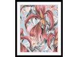 Bild QUEENCE "Joachim", blau (farbe rahmen: schwarz, farbe bild(er): blau, rot), B:40cm H:50cm, Acrylglas, Holz, Papier, Bilder, Bild, HD Premium Poster-Druck inkl. Holzrahmen