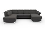 Wohnlandschaft SIT & MORE "Vincenzo U-Form", grau (dunkelgrau), B:317cm H:84cm T:93cm, Sofas, Wohnlandschaft, inklusive Kopfteilverstellung, wahlweise mit Bettfunktion, Bettkasten