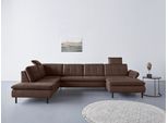 Wohnlandschaft HOME AFFAIRE "Birkholm U-Form", braun (dunkelbraun), B:347cm H:83cm T:226cm, 100% Polyester, Sofas, Wohnlandschaft, Armlehnverstellung, auch in Easy Clean Bezug - mit Wasser zu reinigen