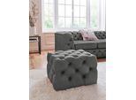 Polsterhocker HOME AFFAIRE "Kalina", grau (dunkelgrau), B:65cm H:42cm T:55cm, Struktur (100% Polyester);Samtoptik (100% Polyester);NaturlEDER (100% Leder), Hocker, Polsterhocker, mit klassischer Chesterfield-Knopfheftung, passend zur Serie "Kalina"