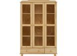 Vitrine MÖBILIA "Chur", beige (natur), B:126cm H:189cm T:35cm, Massivholz, Schränke, Vitrine, Gefertigt aus massivem Kieferholz