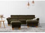 Ecksofa HOME AFFAIRE "Lindgren L-Form", grün (khaki), B:258cm H:84cm T:169cm, 100% Polyester, Sofas, Ecksofa, wahlweise mit Bett mit klappbaren Rollen, Kasten und Kopfverstellung