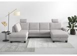 Wohnlandschaft HOME AFFAIRE "Summer U-Form", silber, B:314cm H:91cm T:170cm, 95% Polyester, 5% Polyamid, Sofas, Wohnlandschaft, mit oder ohne Bettfunktion und Bettkasten, wengefarbene Holzfüße