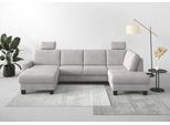 Wohnlandschaft HOME AFFAIRE "Summer U-Form", silber, B:314cm H:91cm T:170cm, 95% Polyester, 5% Polyamid, Sofas, Wohnlandschaft, mit oder ohne Bettfunktion und Bettkasten, wengefarbene Holzfüße