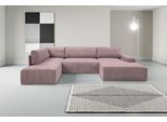 Wohnlandschaft WERK2 "Rotterdam, U-Form, in kuschelweichem Cord oder Breitcord. Breite 329cm", rosa (rose), B:325cm H:85cm T:190cm, 90% Polyester, 10% Nylon, Sofas, Wohnlandschaft, Design Sofa mit Schlaffunktion & Bettkasten, Cord, Rose