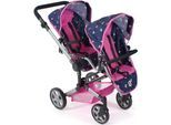Puppen-Zwillingsbuggy CHIC2000 "Linus Duo", bunt (butterfly blau), Puppenwagen, KinderB:80cm H:79cm T:80cm, Kunststoff, Polyester, Stahl, Puppen-Zwillingsbuggy, mit zwei abnehmbaren, bis in Liegeposition verstellbaren Sportsitzen, B:80cm H:79cm T:80cm