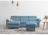 Ecksofa HOME AFFAIRE "Lindgren L-Form", blau (eisblau), B:258cm H:84cm T:169cm, 100% Polyester, Sofas, Ecksofa, wahlweise mit Bett mit klappbaren Rollen, Kasten und Kopfverstellung