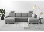 Wohnlandschaft HOME AFFAIRE "Summer U-Form", silber, B:314cm H:91cm T:170cm, 100% Polyester, Sofas, Wohnlandschaft, mit oder ohne Bettfunktion und Bettkasten, wengefarbene Holzfüße