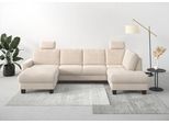 Wohnlandschaft HOME AFFAIRE "Summer U-Form", beige (creme), B:314cm H:91cm T:170cm, 100% Polyester, Sofas, Wohnlandschaft, mit oder ohne Bettfunktion und Bettkasten, wengefarbene Holzfüße