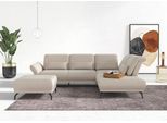 Ecksofa HOME AFFAIRE "Coco L-Form", beige (creme), B:294cm H:88cm T:242cm, 100% Polyester, Sofas, Ecksofa, Sitztiefen-, Arm- und Kopfteilverstellung, Cord-Bezug, Fußhöhe 15 cm