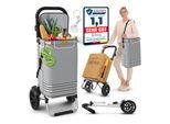 ELONEO Einkaufstrolley klappbar, Einkaufswagen mit Kühlfach, 3in1 Trolley, Shopping Trolley 56L & Umhängetasche - Grau