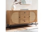 Sideboard in Eiche Dekor 140 cm Kommode mit 2 Türen & 3 Schubladen aus Wiener Rattan Geflecht Design