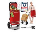 ELONEO Einkaufstrolley klappbar, Einkaufswagen mit Kühlfach, 3in1 Trolley, Shopping Trolley 56L & Umhängetasche - Rot