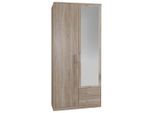 Mid.you , Eichefarben , Glas, Holzwerkstoff , 3 Fächer , 2 Schublade(n) Schubladen , 90x199.5x58 cm , Made in Germany, BQ - Bündnis für Qualität, DIN EN ISO 9001 , Beimöbel erhältlich, in verschiedenen Größen erhältlich, Schrankfront mit Spiegel ,