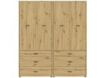 Möbelix , Eiche Artisan , Holzwerkstoff , 6 Schublade(n) Schubladen , 180x199.6x52.1 cm , Beimöbel erhältlich , Schlafzimmer, Kleiderschränke, Drehtürenschränke
