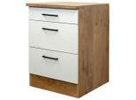 FlexWell , Eichefarben, Magnolie , Holzwerkstoff , 3 Schublade(n) Schubladen , einzeln stellbar , 60x85x60 cm , Made in Germany , Küche, Küchenblöcke, Küchenschränke, Küchenunterschränke