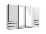 Mid.you , Weiß , Glas, Holzwerkstoff , 6 Fächer , 6 Schublade(n) Schubladen , 350x216x65 cm , BQ - Bündnis für Qualität, Made in Germany, DIN EN ISO 9001 , in verschiedenen Größen erhältlich, in verschiedenen Holzdekoren erhältlich, Schrankfront mit Spiegel ,