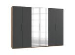 Mid.you , Graphitfarben, Eichefarben , Holzwerkstoff , 3 Fächer , 300x216x58 cm , BQ - Bündnis für Qualität, Made in Germany, DIN EN ISO 9001 , umfangreiches Zubehör erhältlich, in verschiedenen Größen erhältlich, in verschiedenen Holzdekoren erhältlich, Schrankfront mit Spiegel , Schlafzimmer, Kleiderschränke, Drehtürenschränke