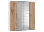 Mid.you , Weiß, Eichefarben , Holzwerkstoff , 2 Fächer , 200x216x58 cm , BQ - Bündnis für Qualität, Made in Germany, DIN EN ISO 9001 , umfangreiches Zubehör erhältlich, in verschiedenen Größen erhältlich, in verschiedenen Holzdekoren erhältlich, Schrankfront mit Spiegel , Schlafzimmer, Kleiderschränke, Drehtürenschränke