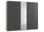 Mid.you , Graphitfarben, Eichefarben , Holzwerkstoff , 3 Fächer , 250x216x58 cm , BQ - Bündnis für Qualität, Made in Germany, DIN EN ISO 9001 , umfangreiches Zubehör erhältlich, in verschiedenen Größen erhältlich, in verschiedenen Holzdekoren erhältlich, Schrankfront mit Spiegel ,