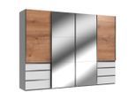 Mid.you , Weiß, Eichefarben , Holzwerkstoff , 3 Fächer , 6 Schublade(n) Schubladen , 300x216x65 cm , BQ - Bündnis für Qualität, Made in Germany, DIN EN ISO 9001 , umfangreiches Zubehör erhältlich, in verschiedenen Größen erhältlich, in verschiedenen Holzdekoren erhältlich , Schlafzimmer, Kleiderschränke, Schwebetürenschränke