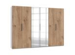 Mid.you , Weiß, Eichefarben , Holzwerkstoff , 3 Fächer , 300x216x58 cm , BQ - Bündnis für Qualität, Made in Germany, DIN EN ISO 9001 , umfangreiches Zubehör erhältlich, in verschiedenen Größen erhältlich, in verschiedenen Holzdekoren erhältlich, Schrankfront mit Spiegel ,