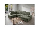 Livetastic , Dunkelgrün , Textil , Uni , Ottomane links, U-Form , 330x212 cm , Made in EU , Liegefunktion, seitenverkehrt erhältlich, Schlafen auf Sitzhöhe, Rücken echt, Armteil links ,